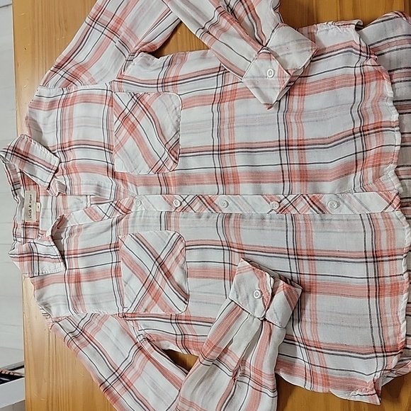 Cloth & Stone Orange White Lightweight Long Sleeve Button Down Shirt, Medium - Picture 2 of 8